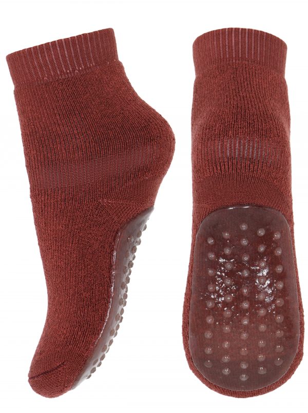 MP Denmark - wool/cotton socks w.anti-slip - Dark Brick 19-21