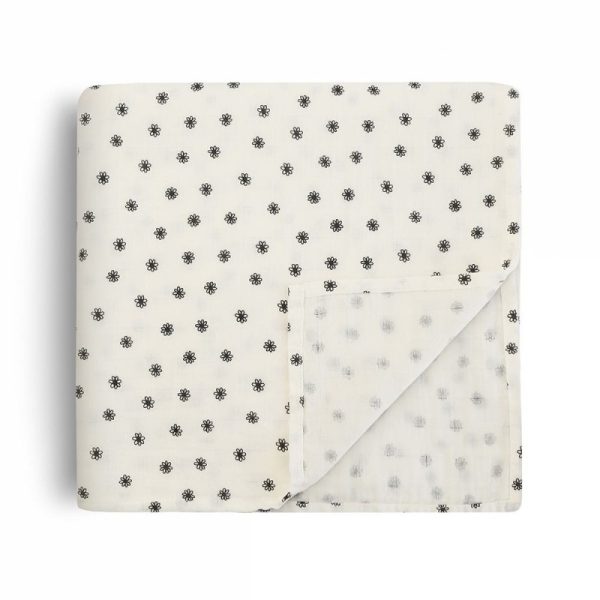 Mushie - Muslin Swaddle - Black Daisy