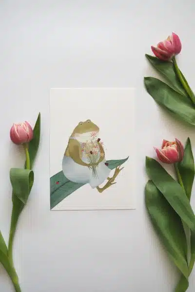 Getekend door Zusje A5 - Kikker met bloemen