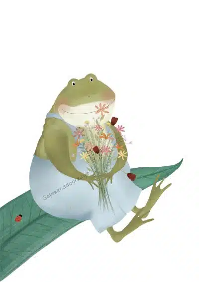 Getekend door Zusje A5 - Kikker met bloemen