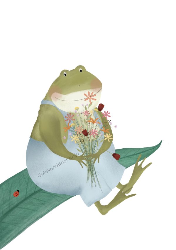 Getekend door Zusje A5 - Kikker met bloemen