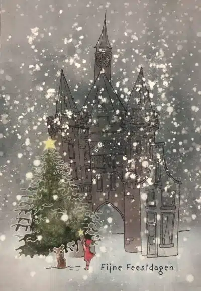 Kerstkaarten set 5 stuks: Sassenpoort in de sneeuw