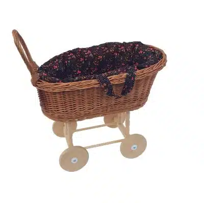 Hollie Rieten poppenwagen - Black Flowers (zonder kap)