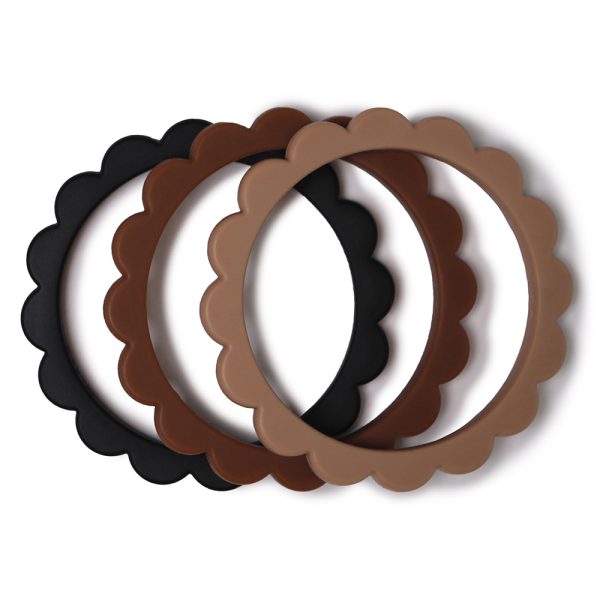 Mushie - Siliconen Bijtring/armband Flower - Black/Nat/Caramel