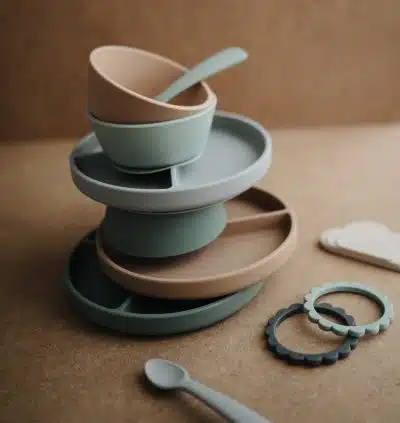 Mushie - Siliconen Bord met Zuignap - Cambridge Blue