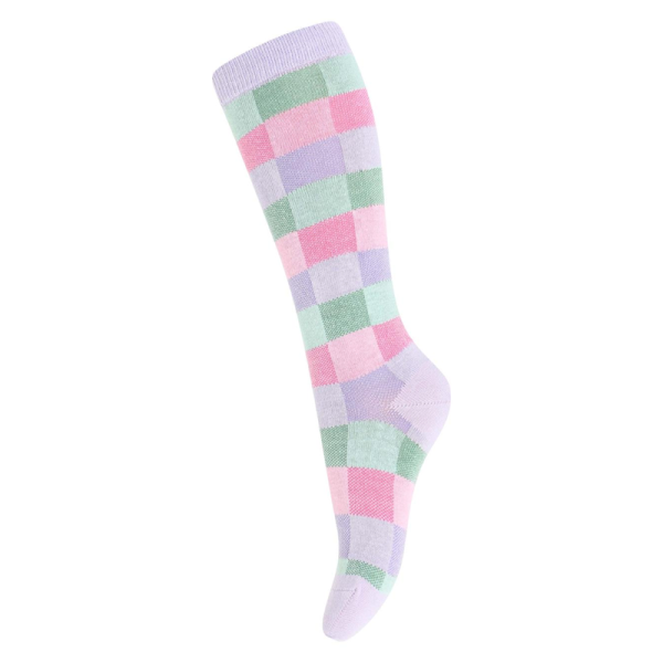 Melton - Check knee socks - Cloud Lilac 23-26