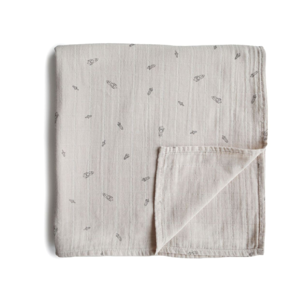 Mushie - Muslin Swaddle - Rocket Ship