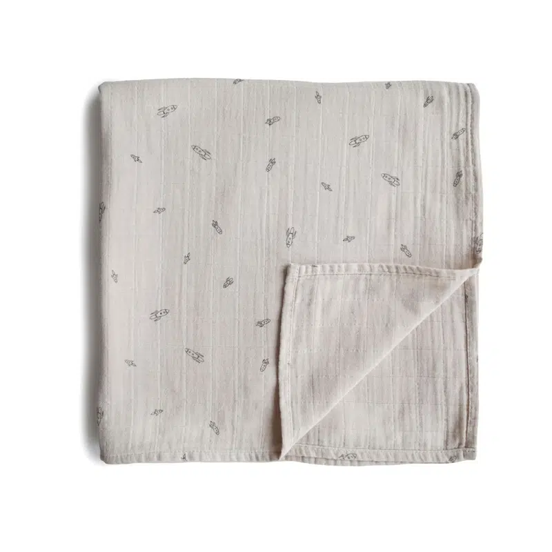 Mushie - Muslin Swaddle - Rocket Ship