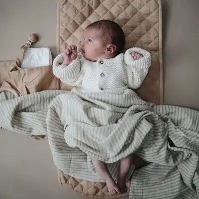 Mushie - Muslin Swaddle - Sage Stripe