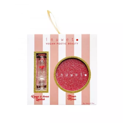 Inuwet- Flower Set Make Up - Flower Lipstick + Glitter Mirror