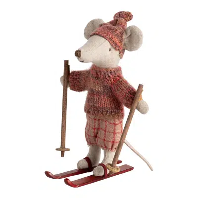 Maileg - Winter mouse with ski set, Big sister - Rose