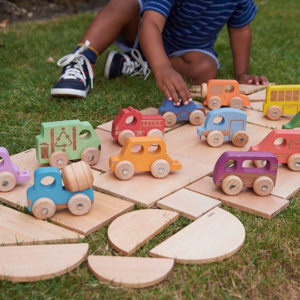 Tickit - Set met Regenboog Houten Voertuigen (12 stuks)