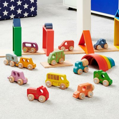 Tickit - Set met Regenboog Houten Voertuigen (12 stuks)