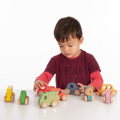 Tickit - Set met Regenboog Houten Voertuigen (12 stuks)