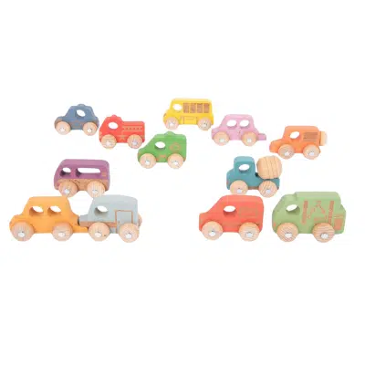 Tickit - Set met Regenboog Houten Voertuigen (12 stuks)