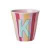 Rice - Middelgroot Alfabetbeker - Roze - K - Stripes