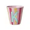 Rice - Middelgroot Alfabetbeker - Roze - K - Stripes