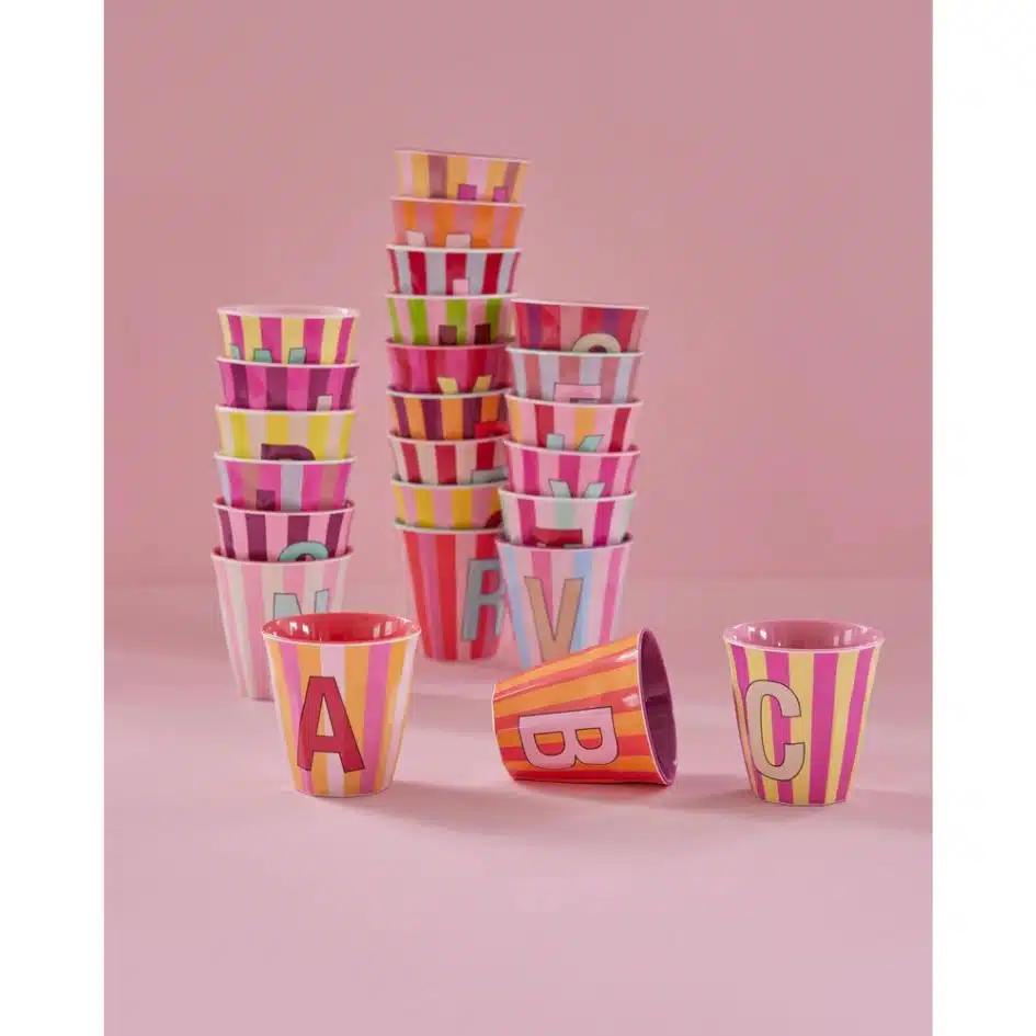 Rice - Middelgroot Alfabetbeker - Roze - U - Stripes