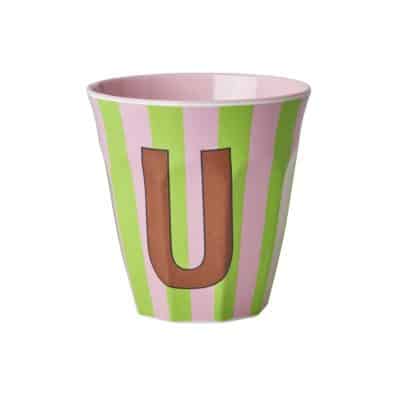Rice - Middelgroot Alfabetbeker - Roze - U - Stripes