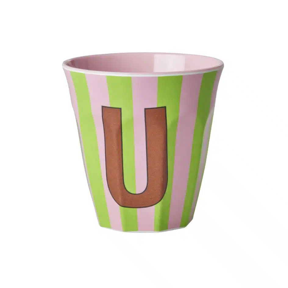 Rice - Middelgroot Alfabetbeker - Roze - U - Stripes