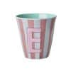 Rice - Middelgroot Alfabetbeker - Roze - E - Stripes