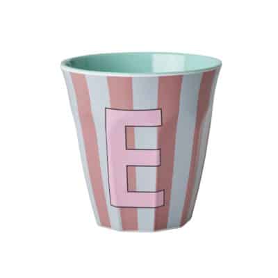 Rice - Middelgroot Alfabetbeker - Roze - E - Stripes