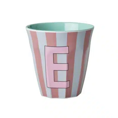 Rice - Middelgroot Alfabetbeker - Roze - E - Stripes