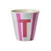 Rice - Middelgroot Alfabetbeker - Roze - T - Stripes