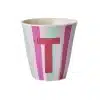 Rice - Middelgroot Alfabetbeker - Roze - T - Stripes