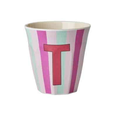 Rice - Middelgroot Alfabetbeker - Roze - T - Stripes