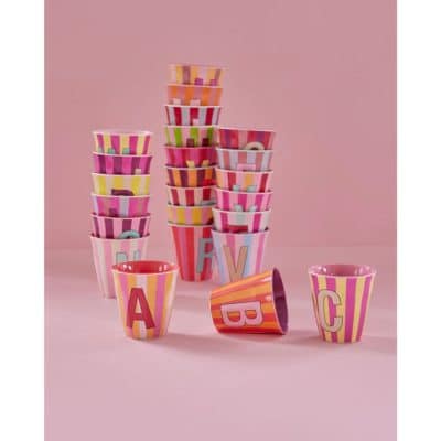 Rice - Middelgroot Alfabetbeker - Zacht roze - N- Stripes