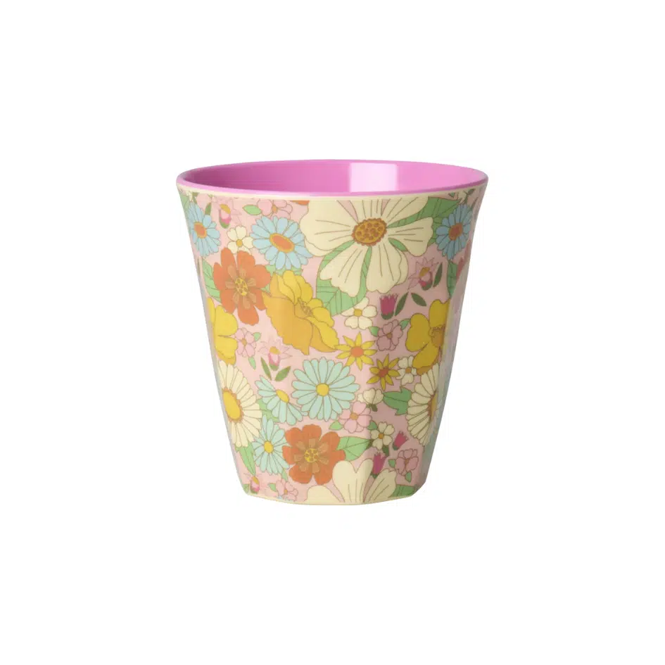 Rice - Middelgroot Beker - Donker roze - Flower Power - 250 ml