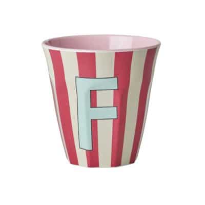 Rice - Middelgroot Alfabetbeker - Roze - F - Stripes