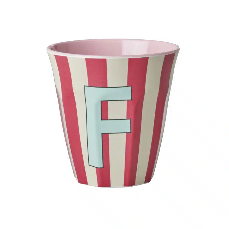 Rice - Middelgroot Alfabetbeker - Roze - F - Stripes