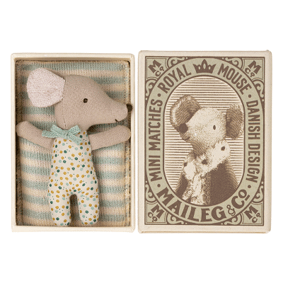 Sleepy/Wakey Baby Mouse in Matchbox - Blue