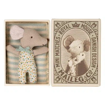 Sleepy/Wakey Baby Mouse in Matchbox - Blue
