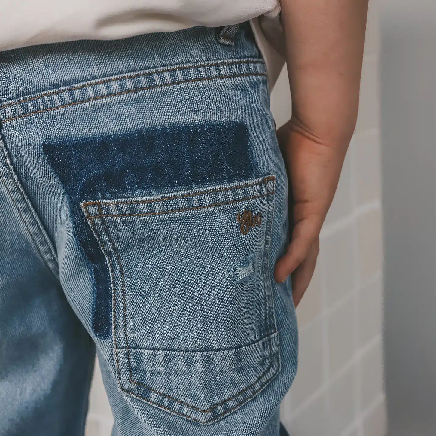 Your Wishes - Denim Blue - Patch Tapered Jeans