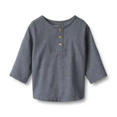 Wheat - Shirt L/S Bjørk - Greyblue Slub Stripe