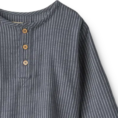 Wheat - Shirt L/S Bjørk - Greyblue Slub Stripe