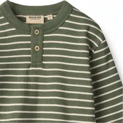 Wheat - T-shirt L/S Osvald - Dark Green Stripe