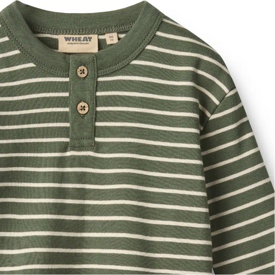 Wheat - T-shirt L/S Osvald - Dark Green Stripe