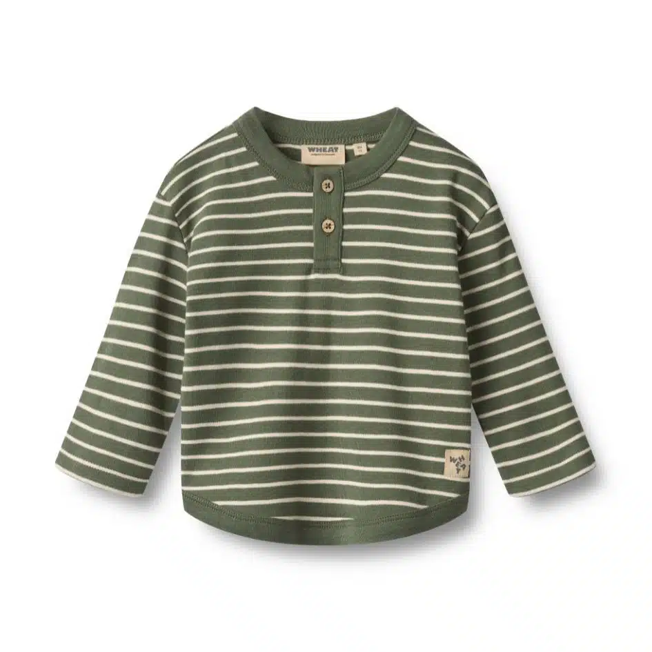 Wheat - T-shirt L/S Osvald - Dark Green Stripe