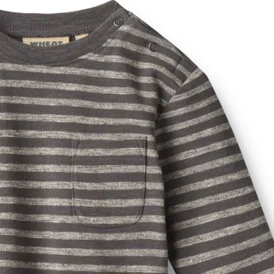 Wheat - T-shirt L/S Ross - Dark Charcoal Stripe