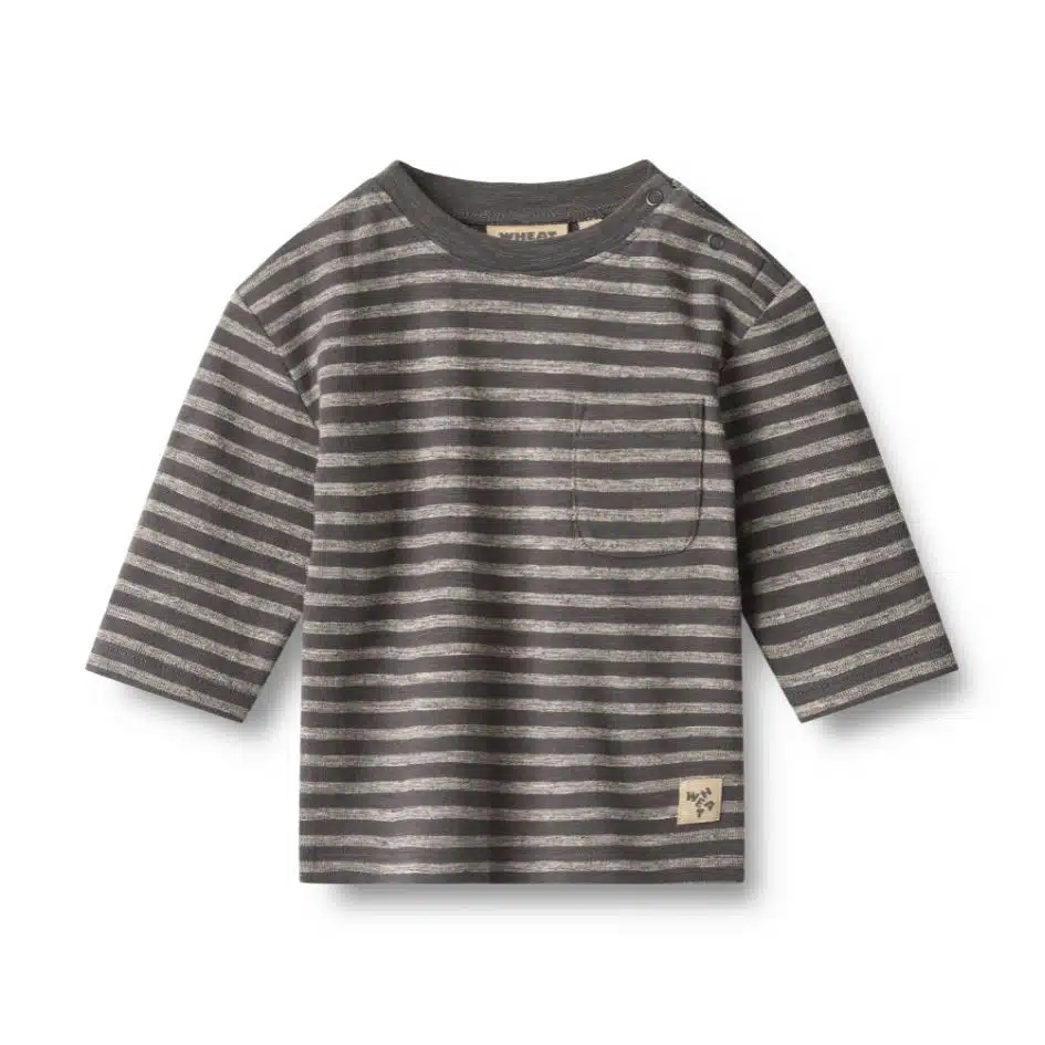 Wheat - T-shirt L/S Ross - Dark Charcoal Stripe