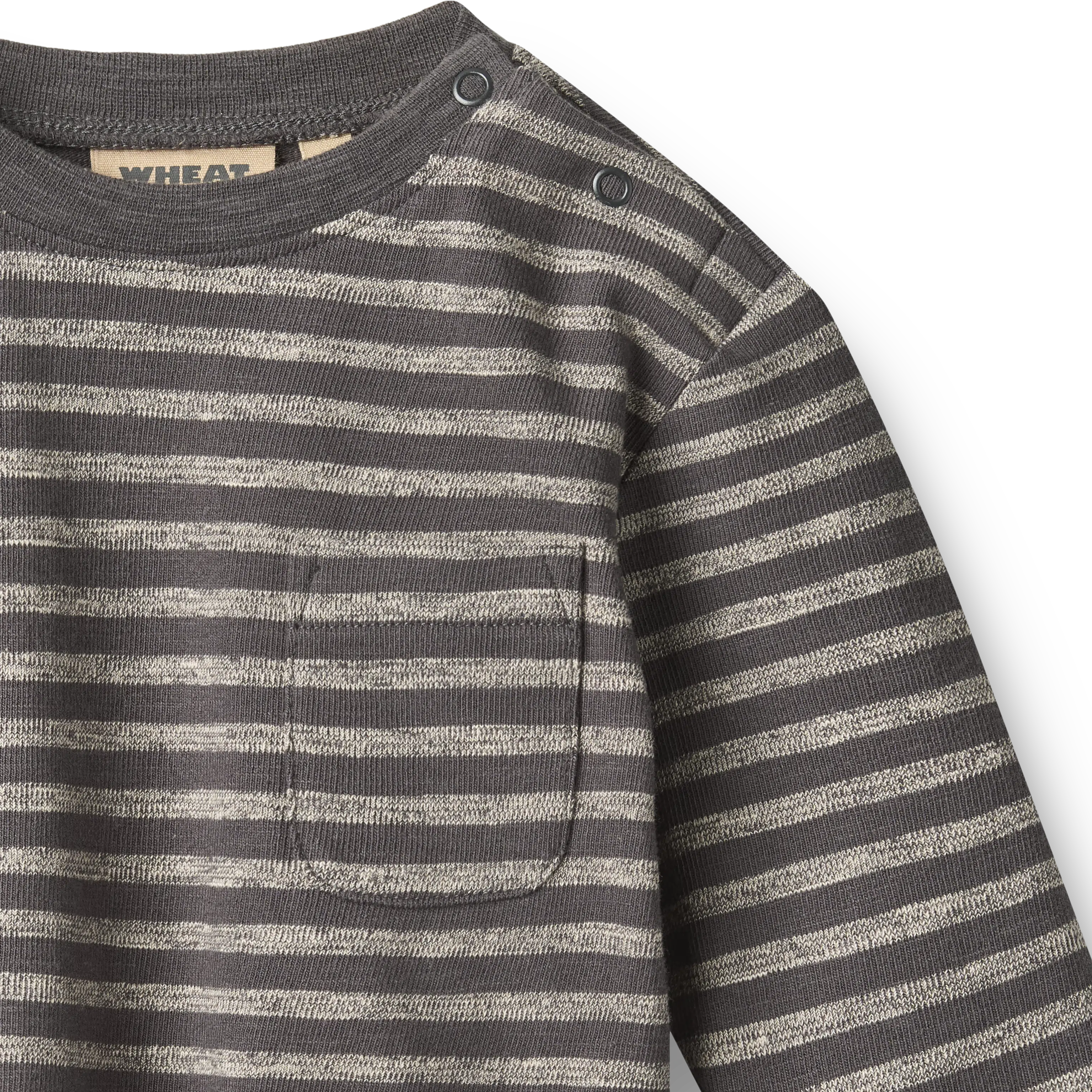Wheat - T-shirt L/S Ross - Dark Charcoal Stripe